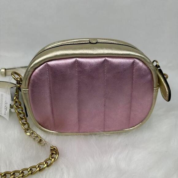 Coach Small Camera Bag With Colorblock Quilting In Gold/Pink Leather NWT C6619 - Picture 3 of 11